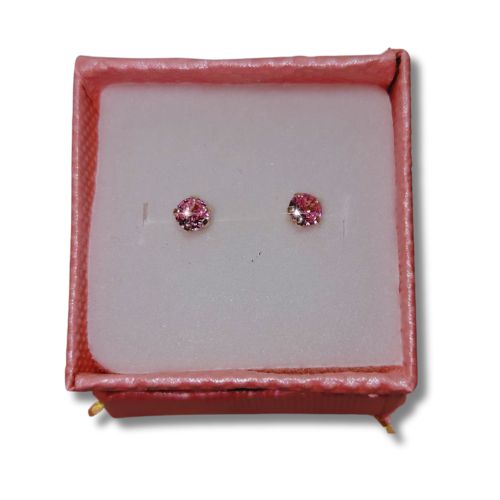Arete broquel de plata con circonia rosa circular