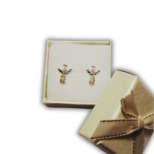 Aretes broquel de plata angelitos con circonia