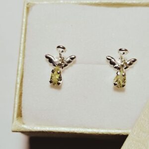 Aretes broquel de plata angelitos con circonia amarilla Aretes broquel de plata angelitos con circonia