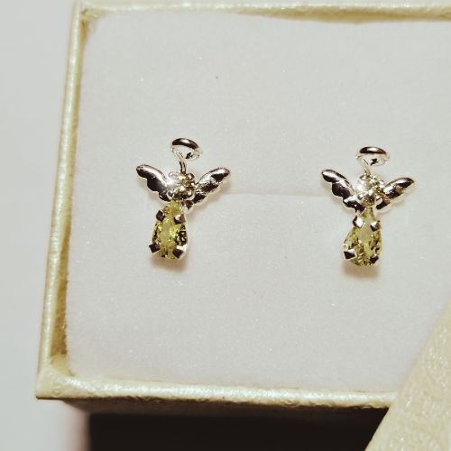 Aretes broquel de plata angelitos con circonia