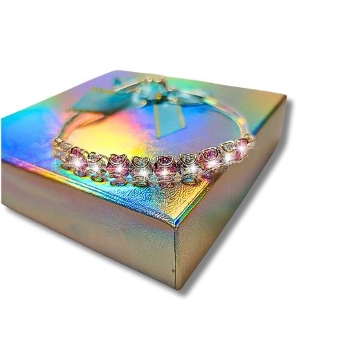 Brazalete de plata con circonias blancas y rosas