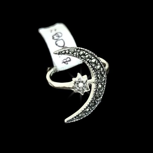 Anillo luna y sol en plata y marquesita