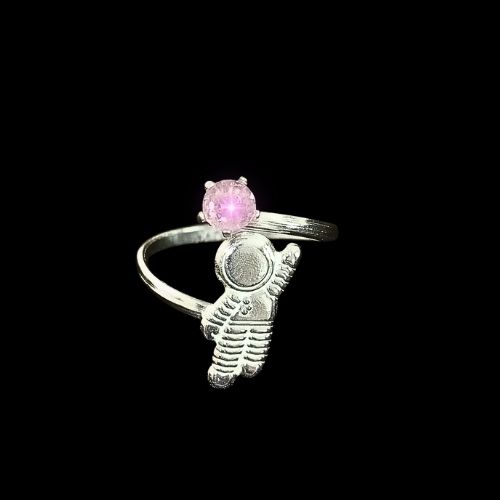 Anillo de astronauta ajustable con circonia rosa