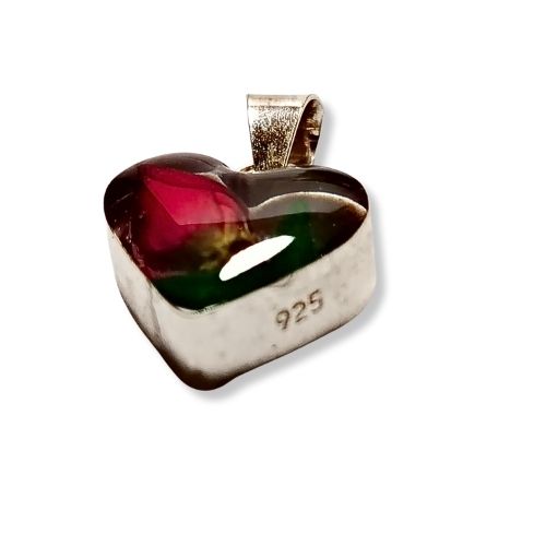 Dije mini encapsulado de rosa en forma de corazón