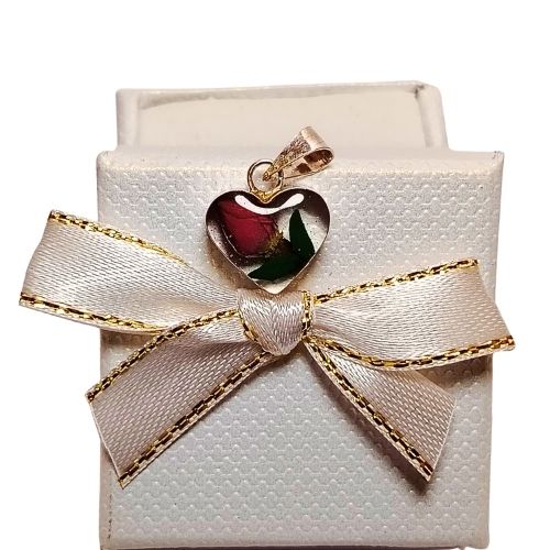 Dije mini encapsulado de rosa en forma de corazón