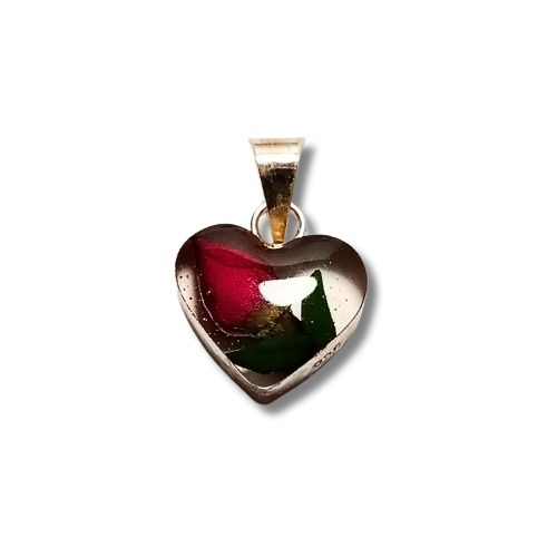 Dije mini encapsulado de rosa en forma de corazón