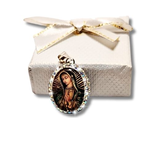 Dije encapsulado doble vista de la virgen de Guadalupe