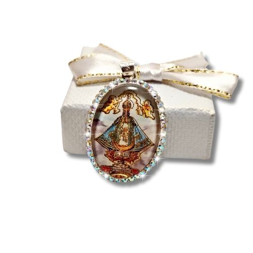 Dije encapsulado doble vista de la virgencita