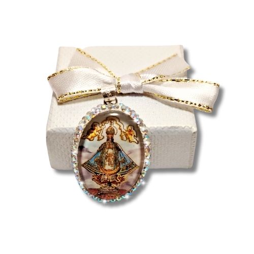 Dije encapsulado doble vista de la virgencita