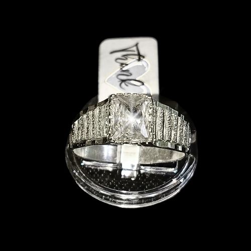 Anillo circonia cuadrada y acabado diamantado #10
