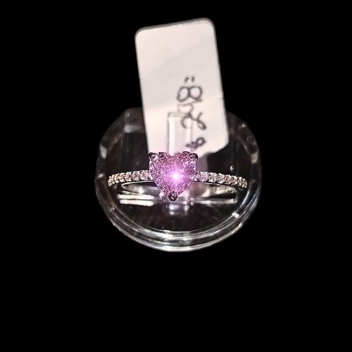 Anillo corazón rosa con microcirconias rosas