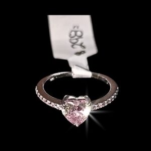 Anillo corazón rosa con microcirconias rosas