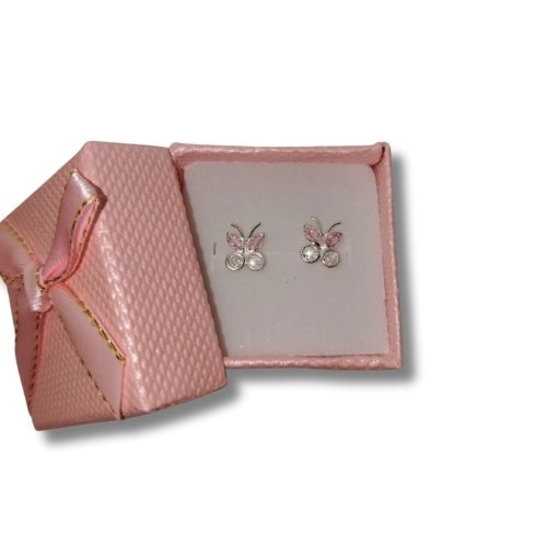 Broquel mariposa con circonias blancas y rosas biselado