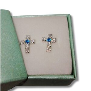 Broquel cruz con microcirconia blanca y azul