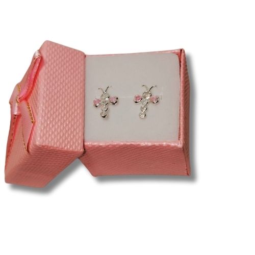 Broquel libélula con circonias blancas y rosas biseladas