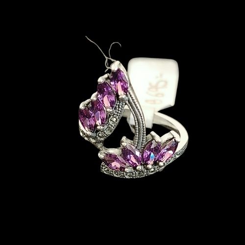 Anillo de plata con marquesita y circonias moradas #9