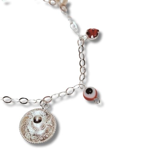 Pulsera mexicana corazones y perlas